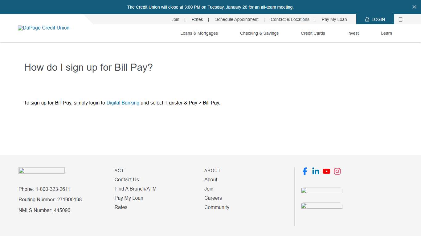 Signing Up for Bill Pay - DuPage Credit Union