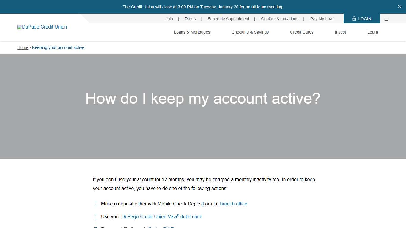 Keeping your account active - DuPage Credit Union